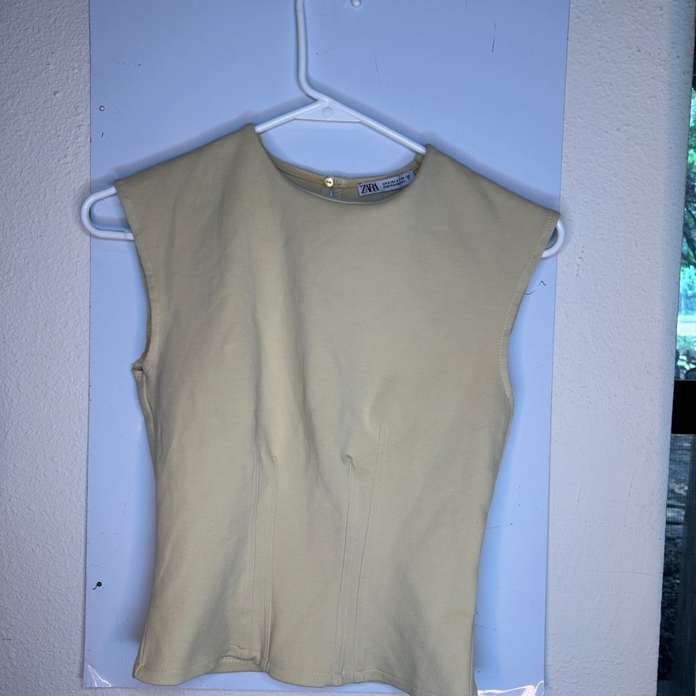 Zara Tan Fitted Sleeveless Tank Top